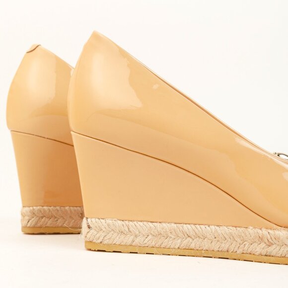 Gucci Silver Bit Peep-Toe Nude Patent Leather Wedge Espadrille - Picture 8 of 11